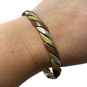 Vintage Mexico Stamped Gold & Silver Tone Twisted Bangle Bracelet Jewelry